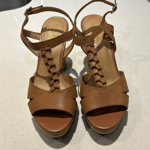 Franco Sarto Seema Tan Leather Cork Espadrille Wedge Sandals Women’s size 9.5 - Picture 17 of 17